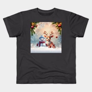 So sweet this little reindeer with the friend the snowman Kids T-Shirt